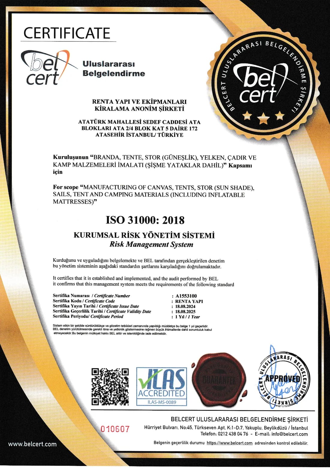 ISO 31000:2018 Risk Yönetimi Rehberi belgesi